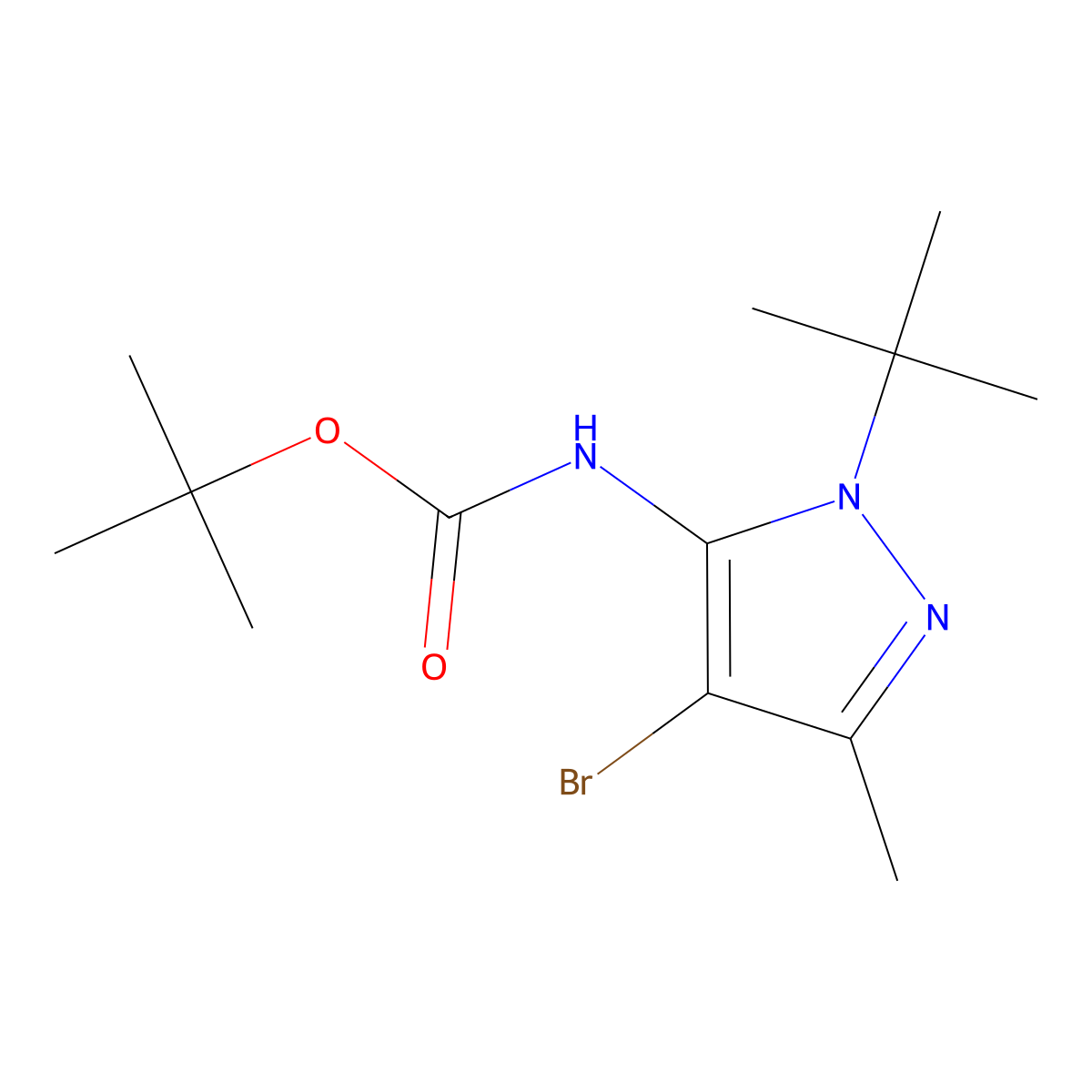 tert-butyl N-(4-bromo-1-tert-butyl-3-methyl-1H-pyrazol-5-yl)carbamate molecular structure, CAS 2680686-91-1