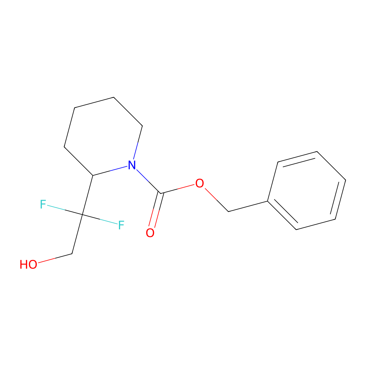 Benzyl 2-(1,1-difluoro-2-hydroxyethyl)piperidine-1-carboxylate molecular structure, CAS 2680687-00-5
