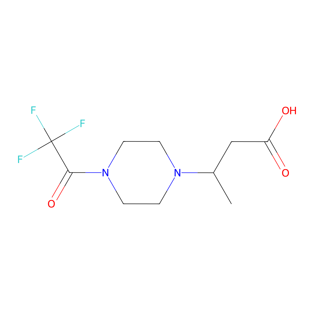 3-[4-(2,2,2-Trifluoroacetyl)piperazin-1-yl]butanoic acid molecular structure, CAS 2680687-08-3