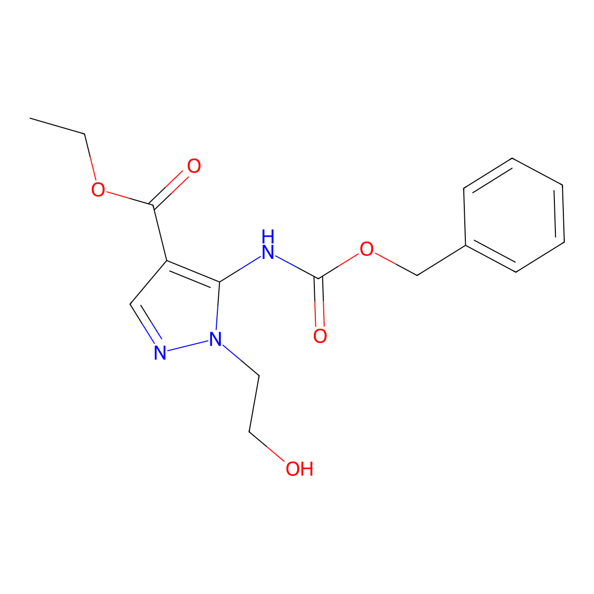 ethyl 5-{[(benzyloxy)carbonyl]amino}-1-(2-hydroxyethyl)-1H-pyrazole-4-carboxylate molecular structure, CAS 2680687-18-5