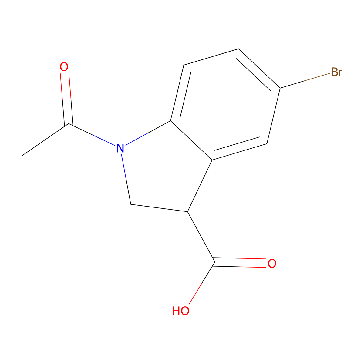 1-acetyl-5-bromo-2,3-dihydro-1H-indole-3-carboxylic acid molecular structure, CAS 2680687-21-0