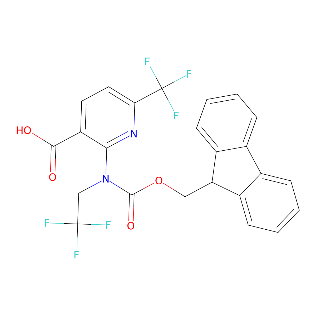 2-({[(9H-fluoren-9-yl)methoxy]carbonyl}(2,2,2-trifluoroethyl)amino)-6-(trifluoromethyl)pyridine-3-carboxylic acid molecular structure, CAS 2680687-34-5