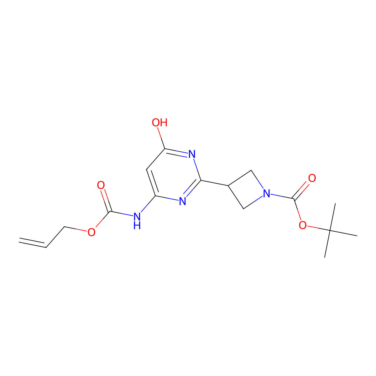 Tert-butyl 3-(4-hydroxy-6-{[(prop-2-en-1-yloxy)carbonyl]amino}pyrimidin-2-yl)azetidine-1-carboxylate molecular structure, CAS 2680687-36-7