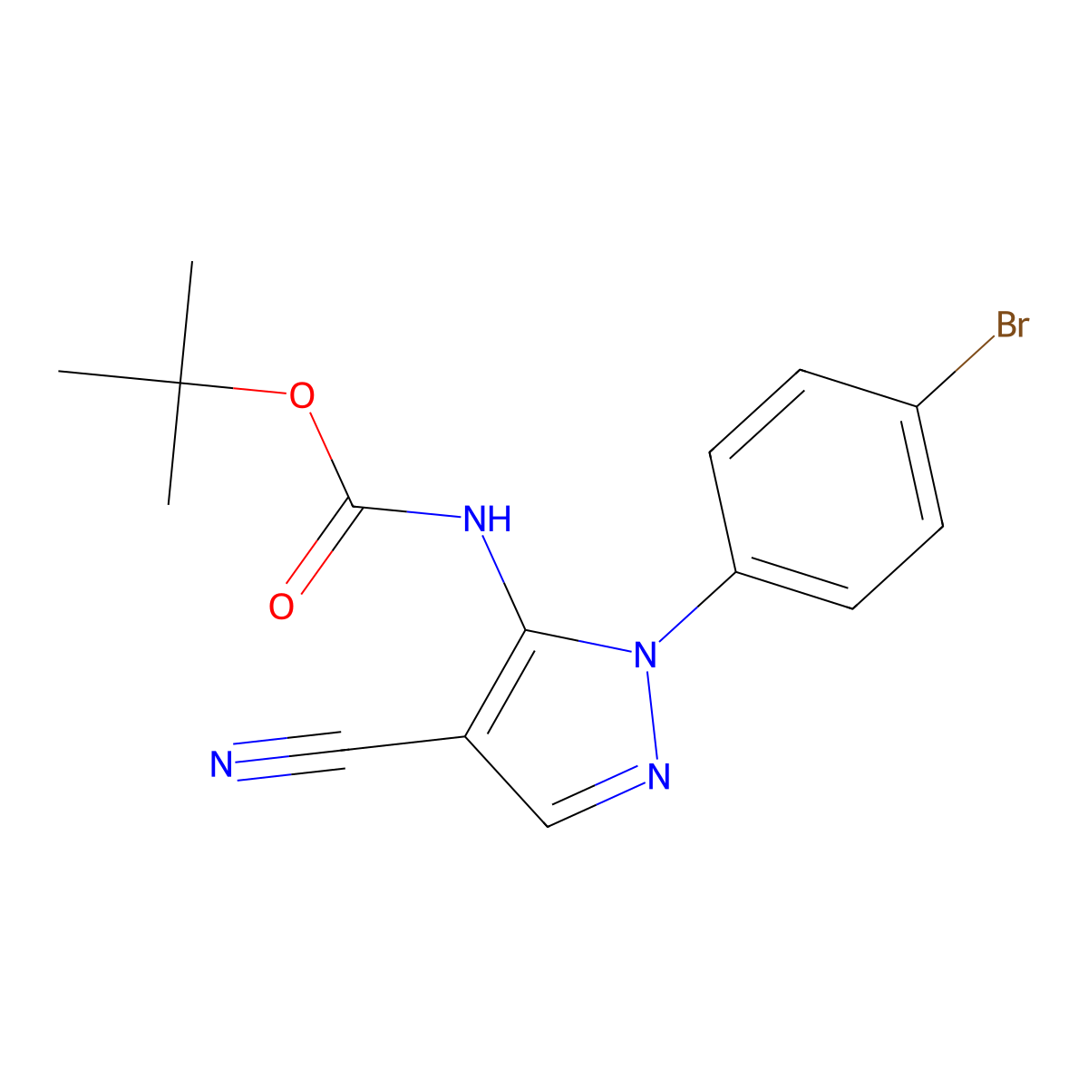 tert-butyl N-[1-(4-bromophenyl)-4-cyano-1H-pyrazol-5-yl]carbamate molecular structure, CAS 2680687-55-0