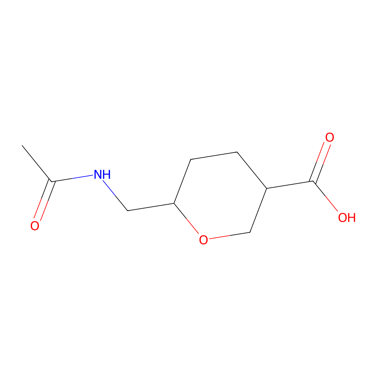 6-(Acetamidomethyl)oxane-3-carboxylic acid molecular structure, CAS 2680687-67-4