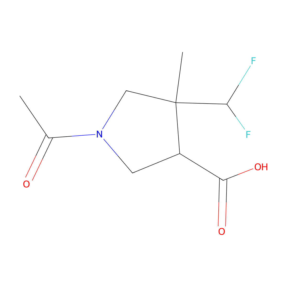 1-Acetyl-4-(difluoromethyl)-4-methylpyrrolidine-3-carboxylic acid molecular structure, CAS 2680687-78-7