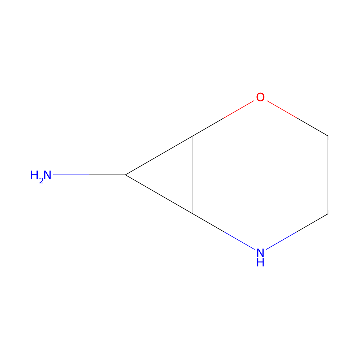 2-Oxa-5-azabicyclo[4.1.0]heptan-7-amine molecular structure, CAS 2680687-81-2