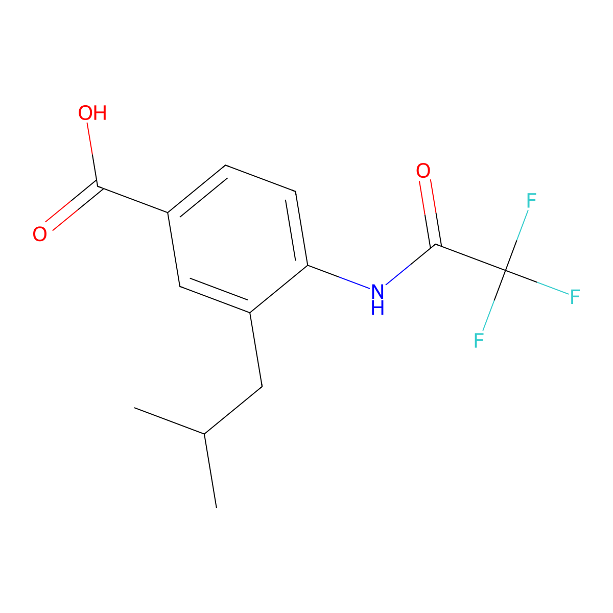 3-(2-Methylpropyl)-4-(2,2,2-trifluoroacetamido)benzoic acid molecular structure, CAS 2680687-89-0