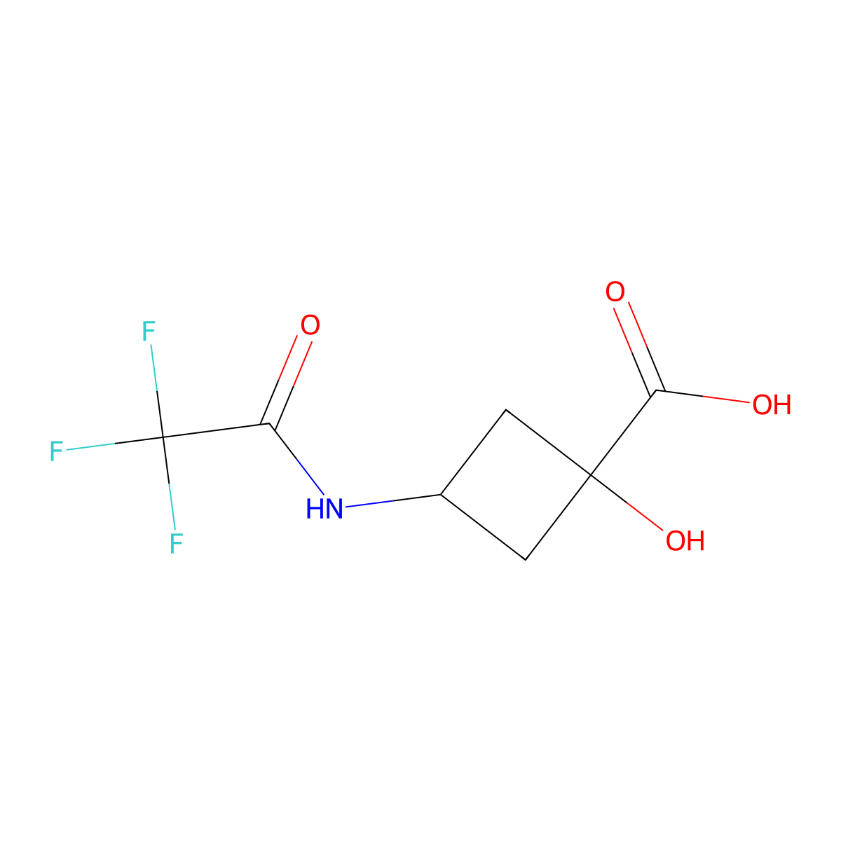1-Hydroxy-3-(trifluoroacetamido)cyclobutane-1-carboxylic acid molecular structure, CAS 2680688-05-3