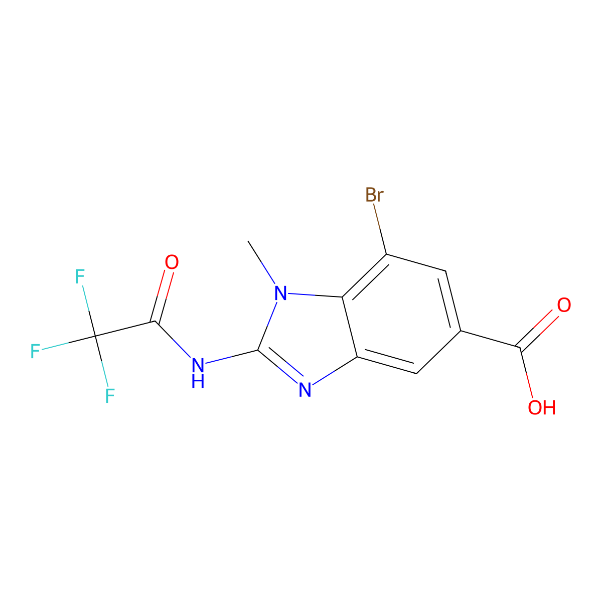 7-bromo-1-methyl-2-(2,2,2-trifluoroacetamido)-1H-1,3-benzodiazole-5-carboxylic acid molecular structure, CAS 2680688-31-5