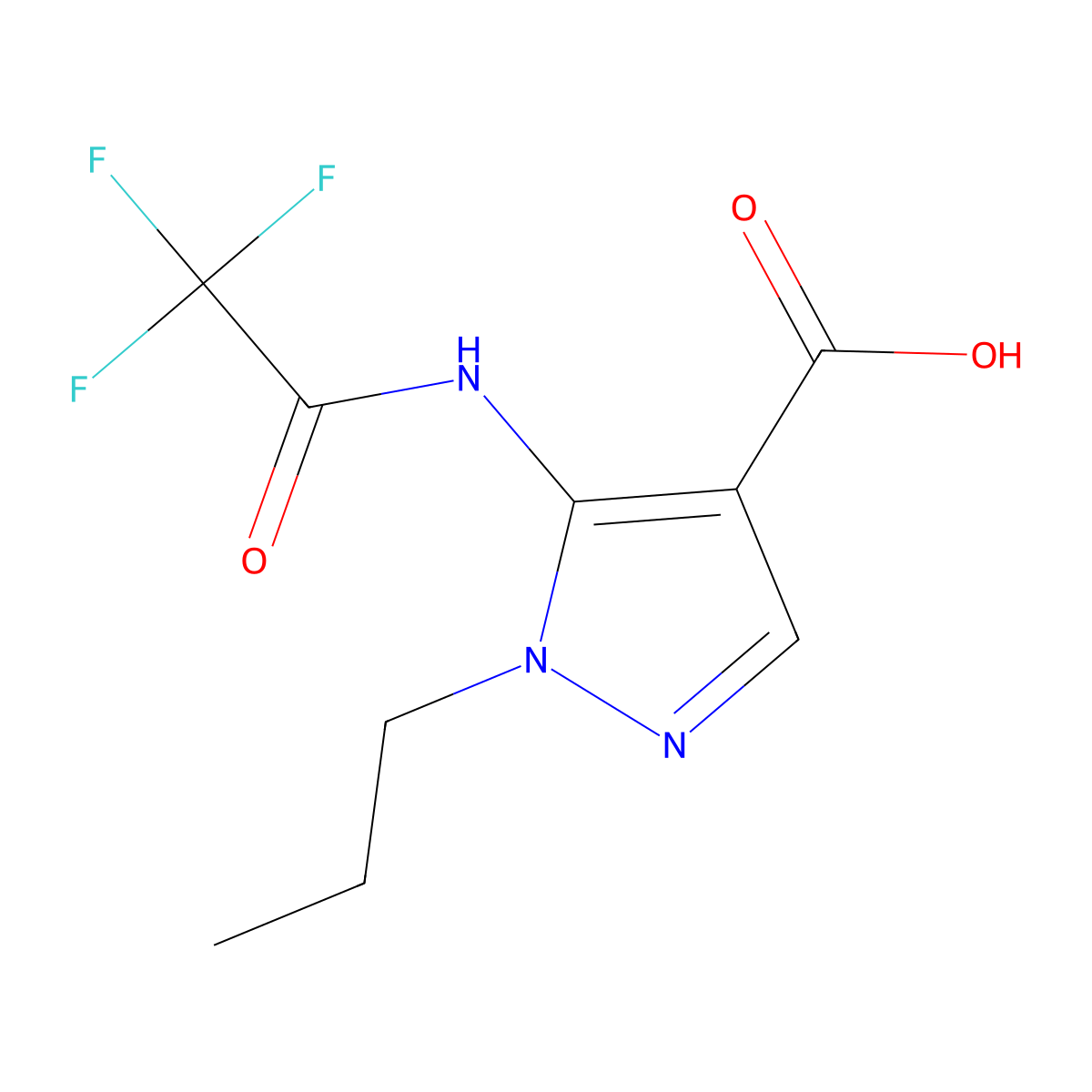 1-propyl-5-(2,2,2-trifluoroacetamido)-1H-pyrazole-4-carboxylic acid molecular structure, CAS 2680688-36-0