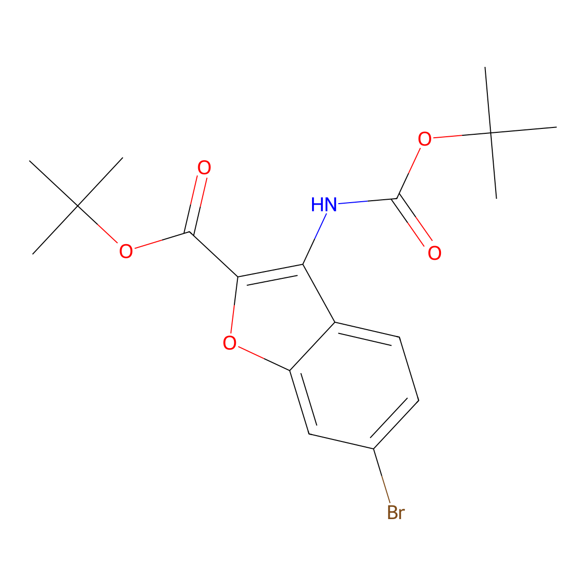 Tert-butyl 6-bromo-3-{[(tert-butoxy)carbonyl]amino}-1-benzofuran-2-carboxylate molecular structure, CAS 2680688-38-2