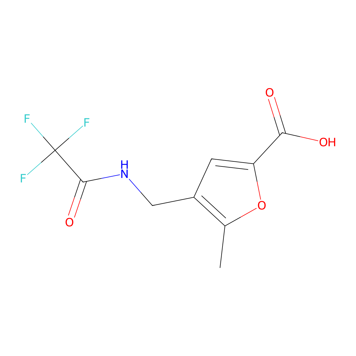 5-Methyl-4-[(2,2,2-trifluoroacetamido)methyl]furan-2-carboxylic acid molecular structure, CAS 2680688-49-5