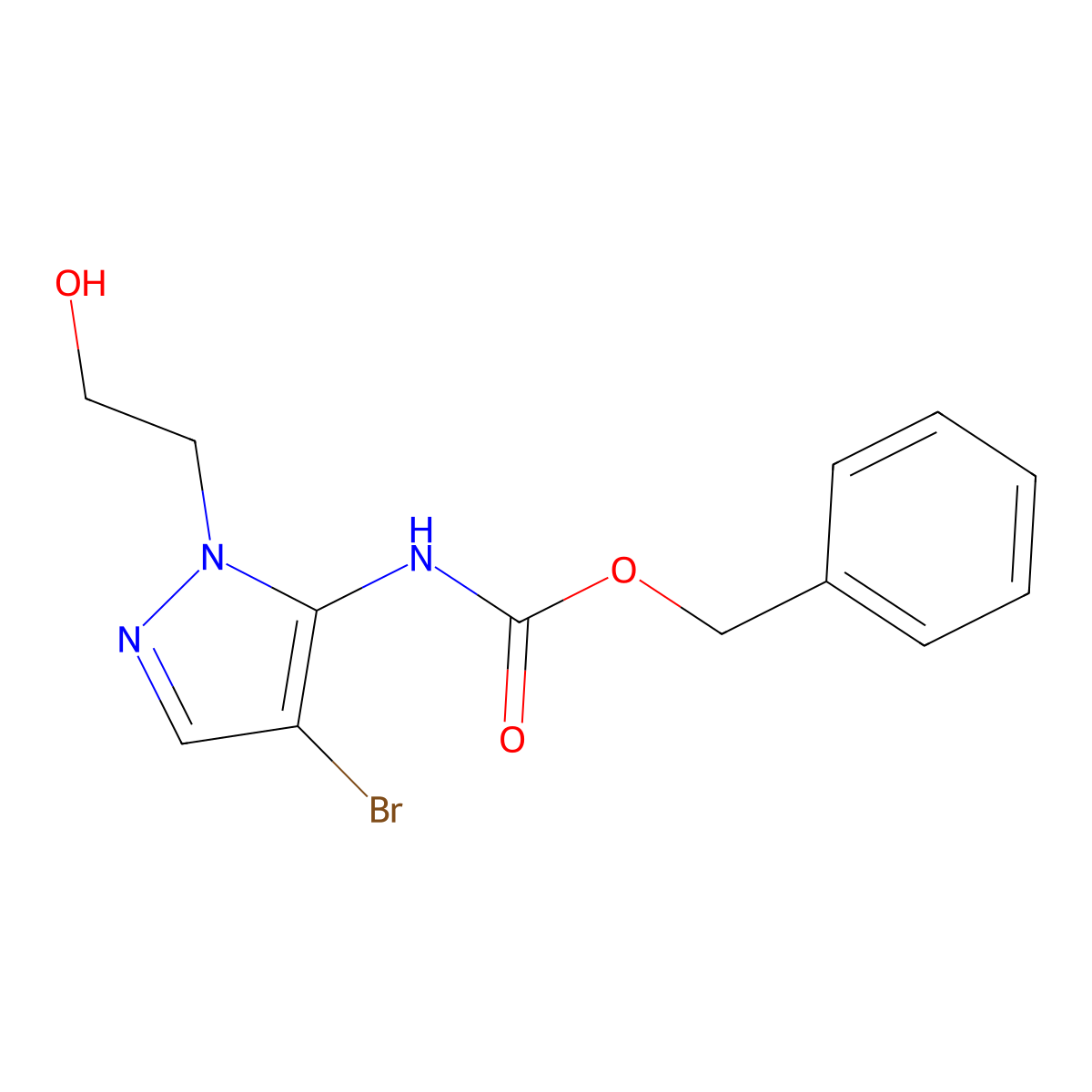 benzyl N-[4-bromo-1-(2-hydroxyethyl)-1H-pyrazol-5-yl]carbamate molecular structure, CAS 2680688-52-0