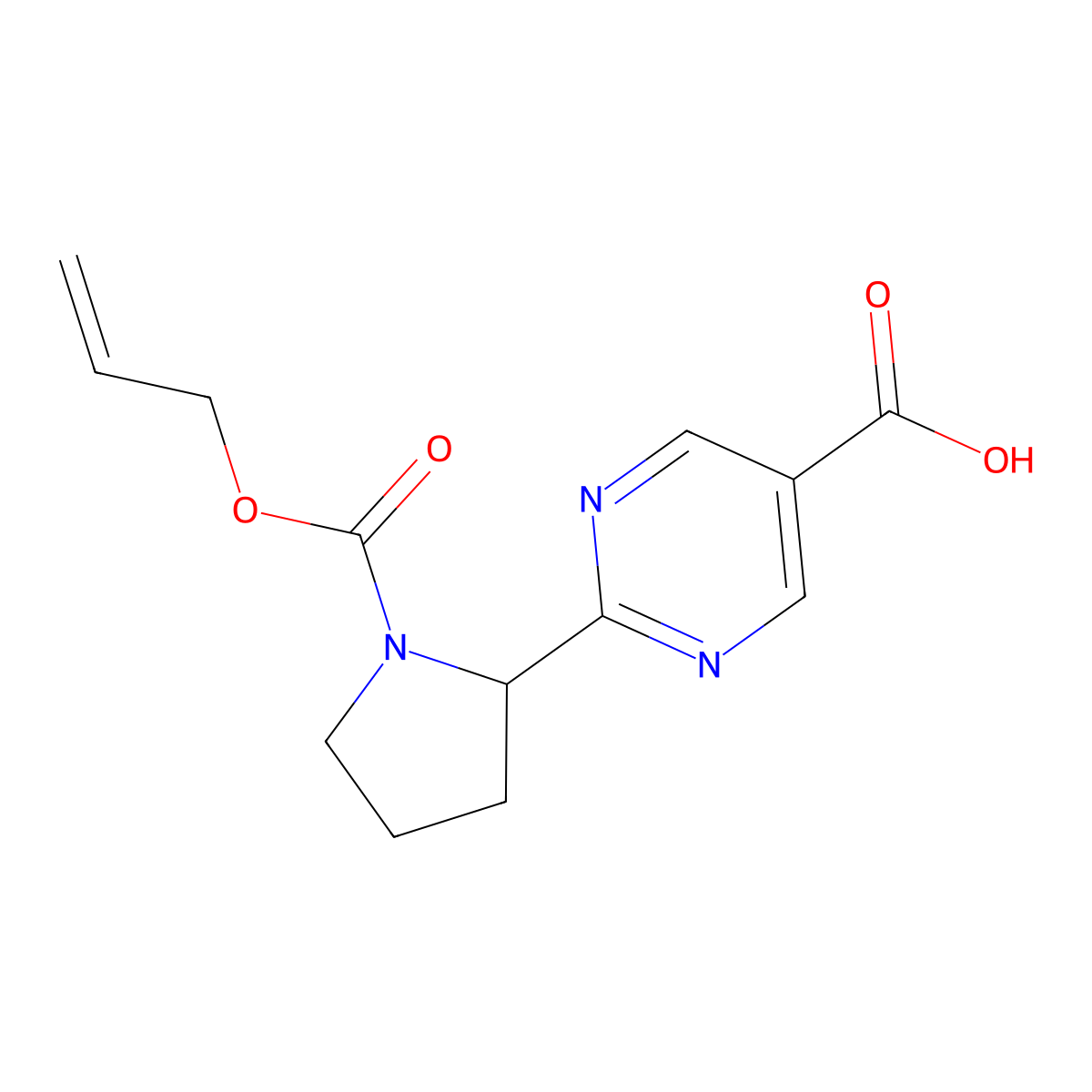 2-{1-[(Prop-2-en-1-yloxy)carbonyl]pyrrolidin-2-yl}pyrimidine-5-carboxylic acid molecular structure, CAS 2680688-58-6