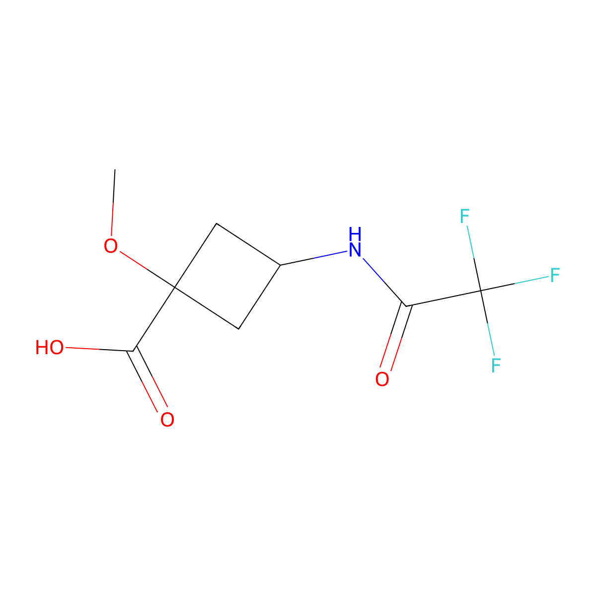 1-Methoxy-3-(2,2,2-trifluoroacetamido)cyclobutane-1-carboxylic acid molecular structure, CAS 2680688-67-7