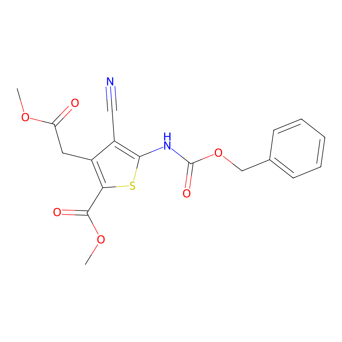 Methyl 5-{[(benzyloxy)carbonyl]amino}-4-cyano-3-(2-methoxy-2-oxoethyl)thiophene-2-carboxylate molecular structure, CAS 2680688-75-7