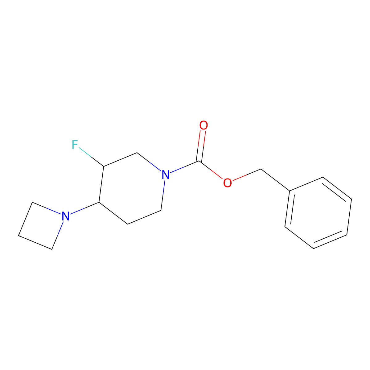 Benzyl 4-(azetidin-1-yl)-3-fluoropiperidine-1-carboxylate molecular structure, CAS 2680688-84-8