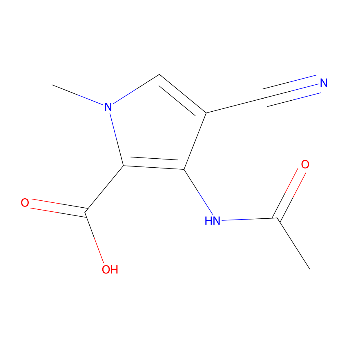 4-cyano-3-acetamido-1-methyl-1H-pyrrole-2-carboxylic acid molecular structure, CAS 2680688-94-0