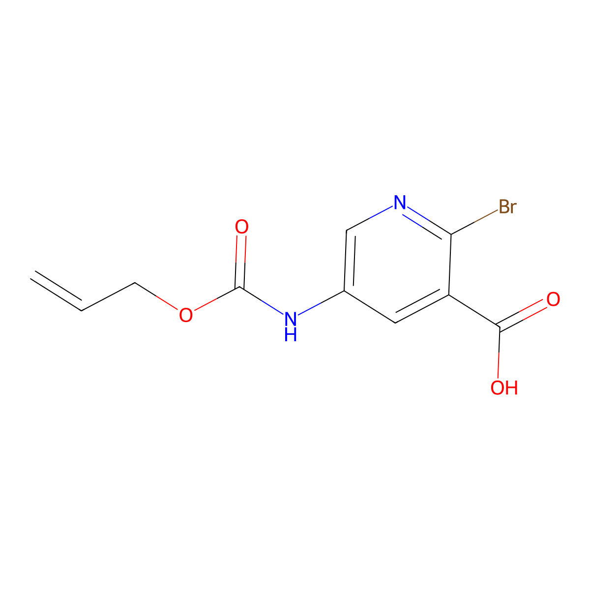 2-Bromo-5-{[(prop-2-en-1-yloxy)carbonyl]amino}pyridine-3-carboxylic acid molecular structure, CAS 2680689-21-6