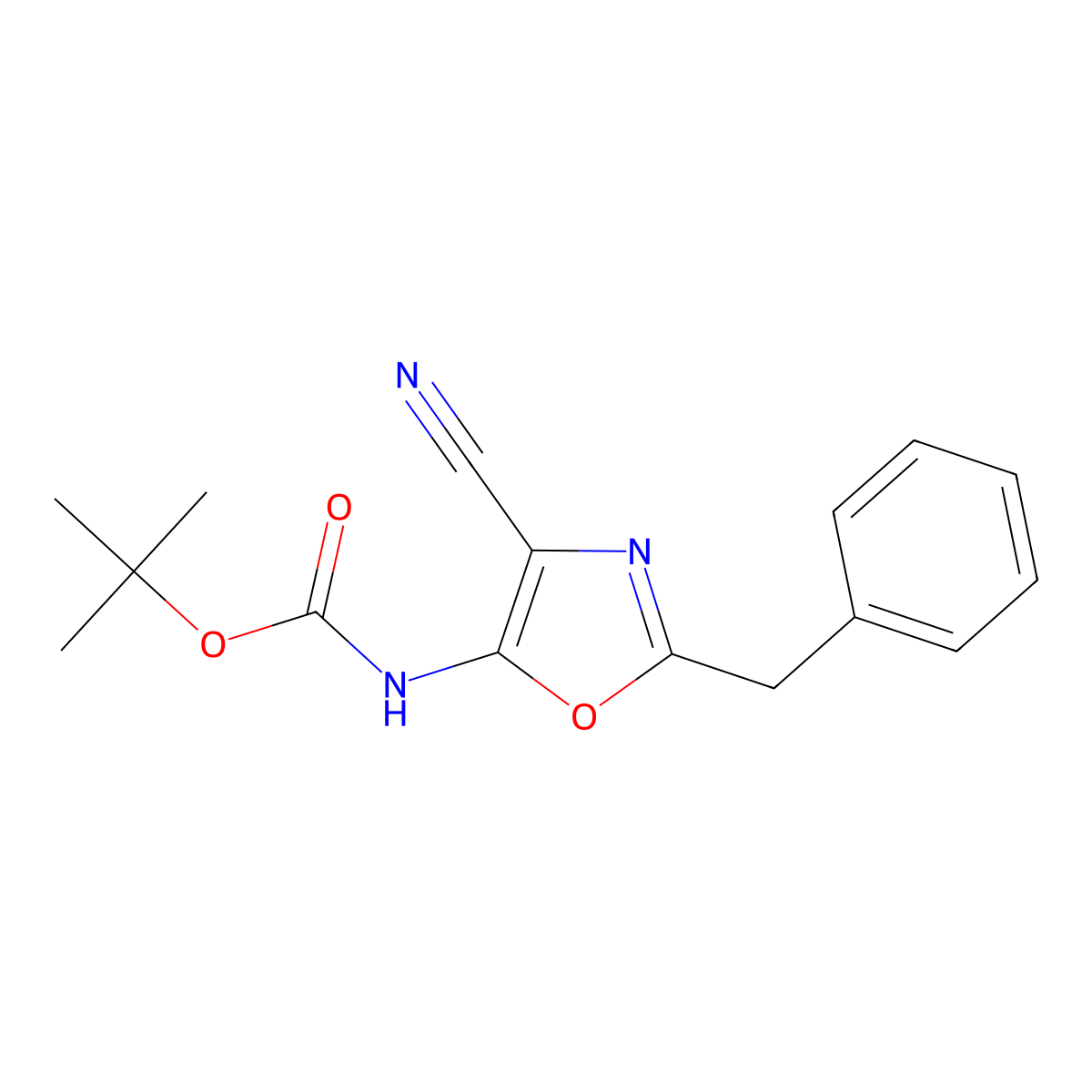 tert-butyl N-(2-benzyl-4-cyano-1,3-oxazol-5-yl)carbamate molecular structure, CAS 2680689-39-6