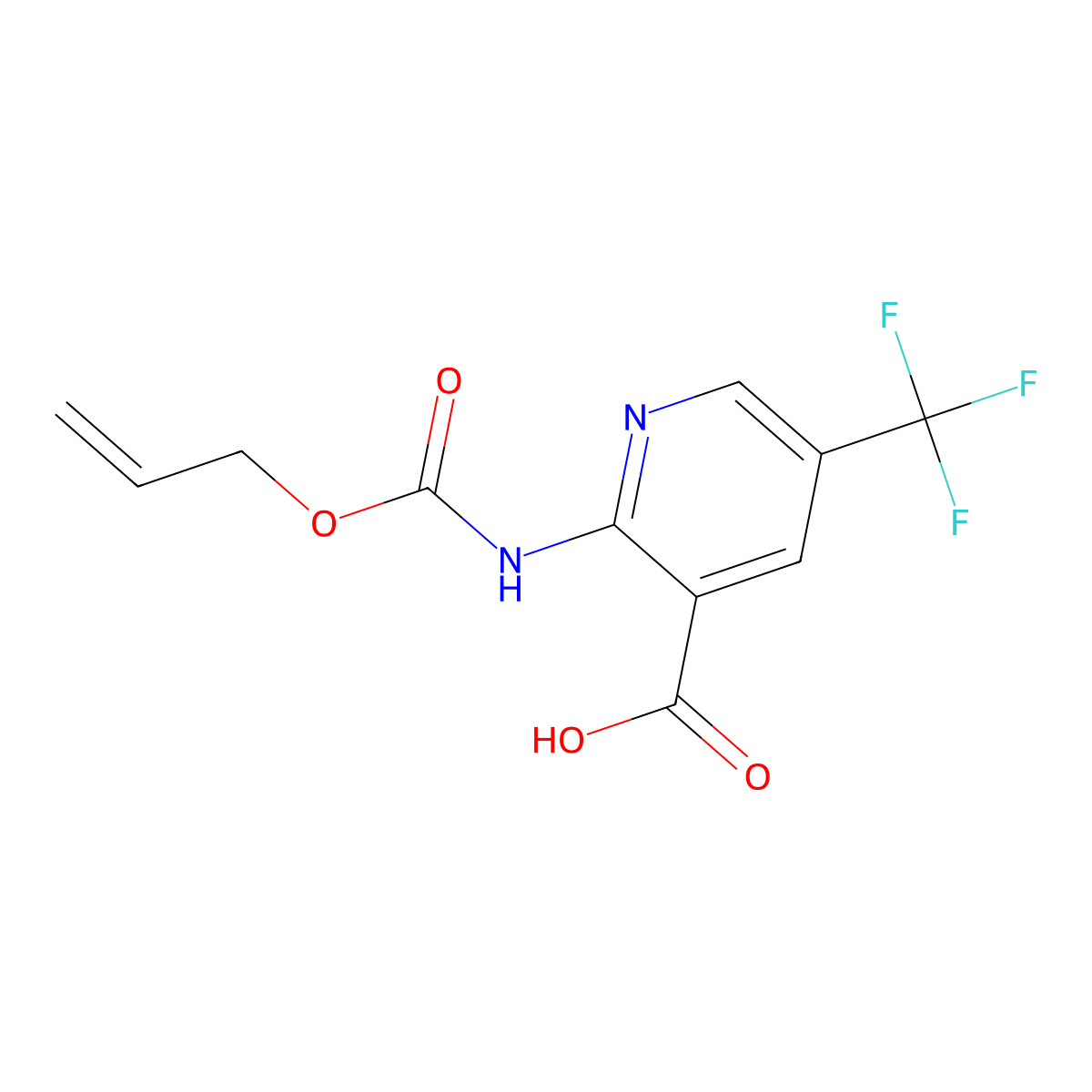 2-{[(Prop-2-en-1-yloxy)carbonyl]amino}-5-(trifluoromethyl)pyridine-3-carboxylic acid molecular structure, CAS 2680689-40-9