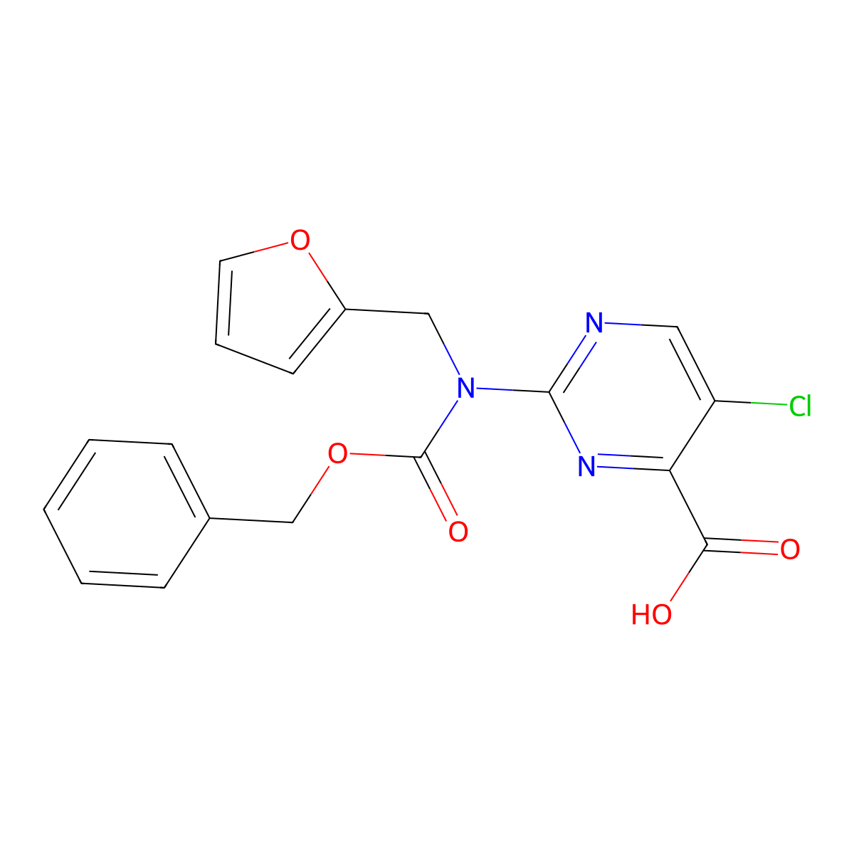 2-{[(Benzyloxy)carbonyl][(furan-2-yl)methyl]amino}-5-chloropyrimidine-4-carboxylic acid molecular structure, CAS 2680689-41-0