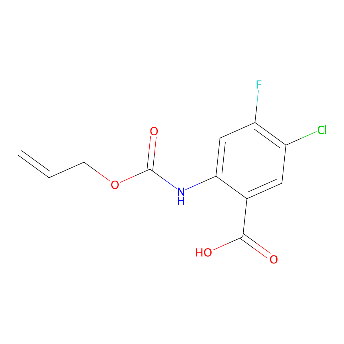 5-Chloro-4-fluoro-2-{[(prop-2-en-1-yloxy)carbonyl]amino}benzoic acid molecular structure, CAS 2680689-42-1