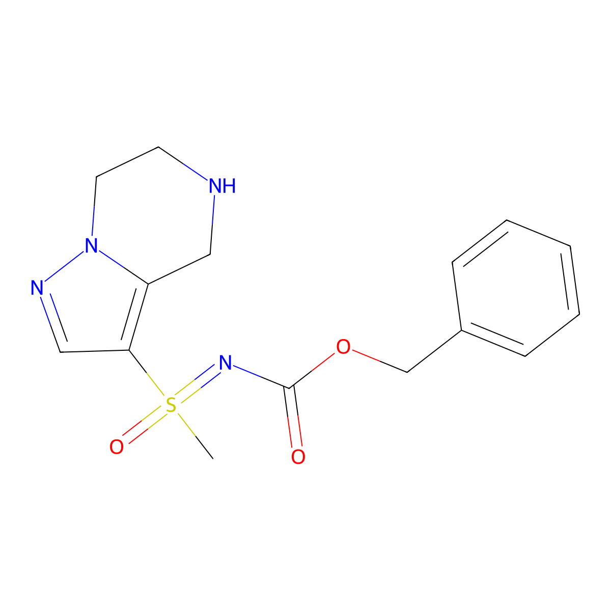 benzyl N-[methyl(oxo){4H,5H,6H,7H-pyrazolo[1,5-a]pyrazin-3-yl}-lambda6-sulfanylidene]carbamate molecular structure, CAS 2680689-48-7