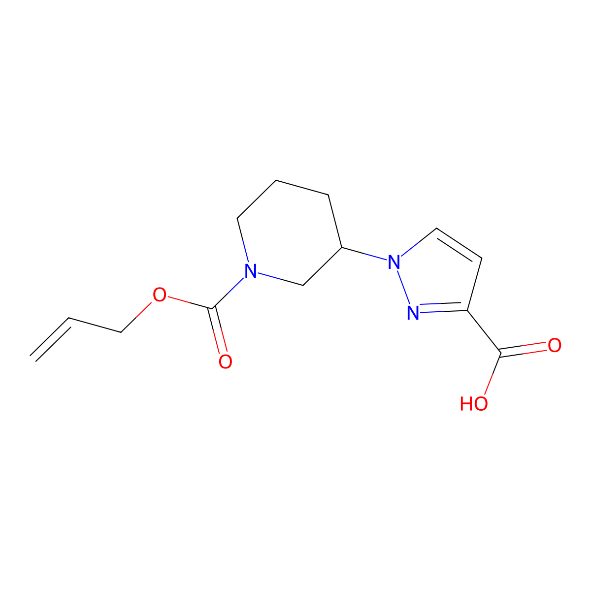 1-{1-[(prop-2-en-1-yloxy)carbonyl]piperidin-3-yl}-1H-pyrazole-3-carboxylic acid molecular structure, CAS 2680689-61-4