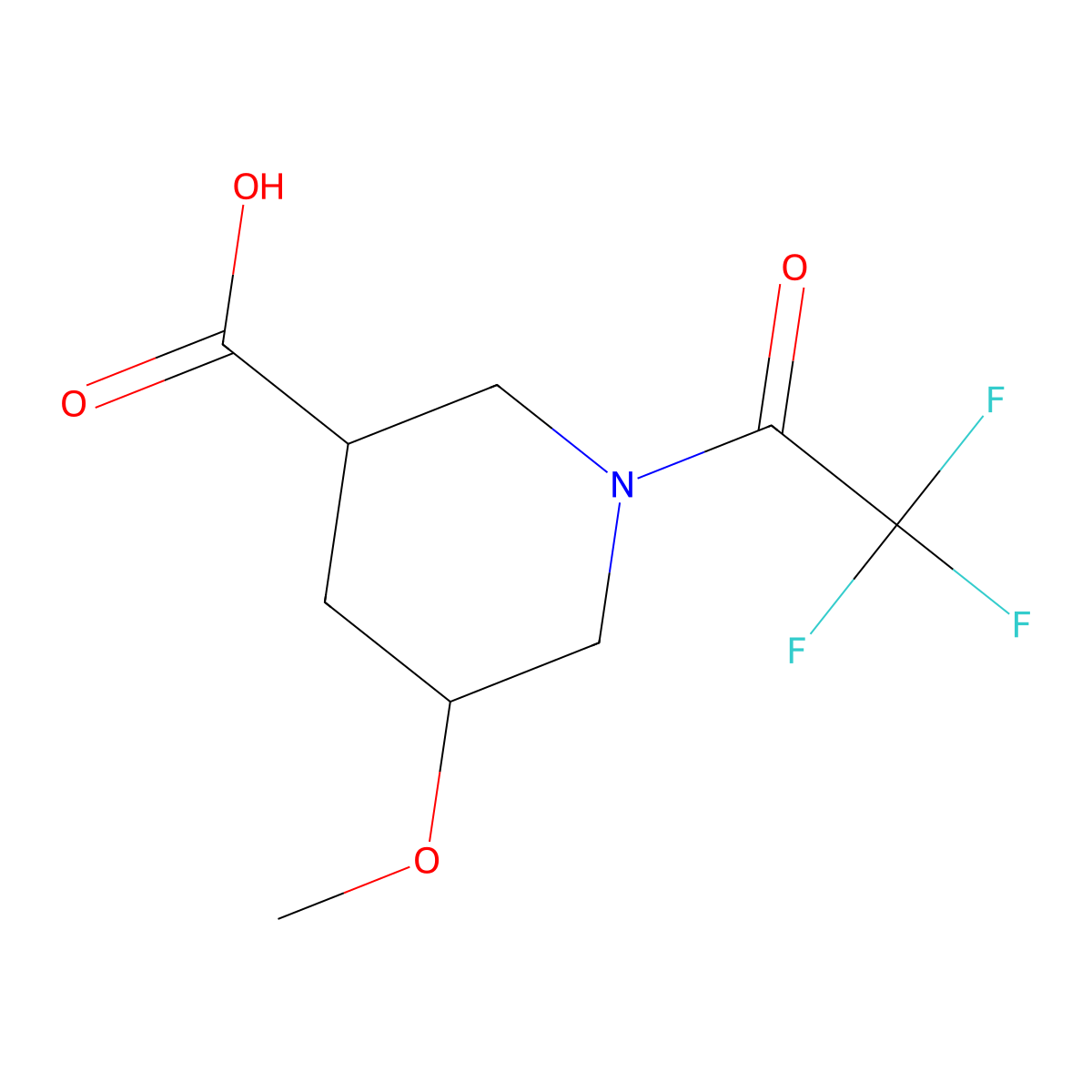 5-Methoxy-1-(trifluoroacetyl)piperidine-3-carboxylic acid molecular structure, CAS 2680689-66-9