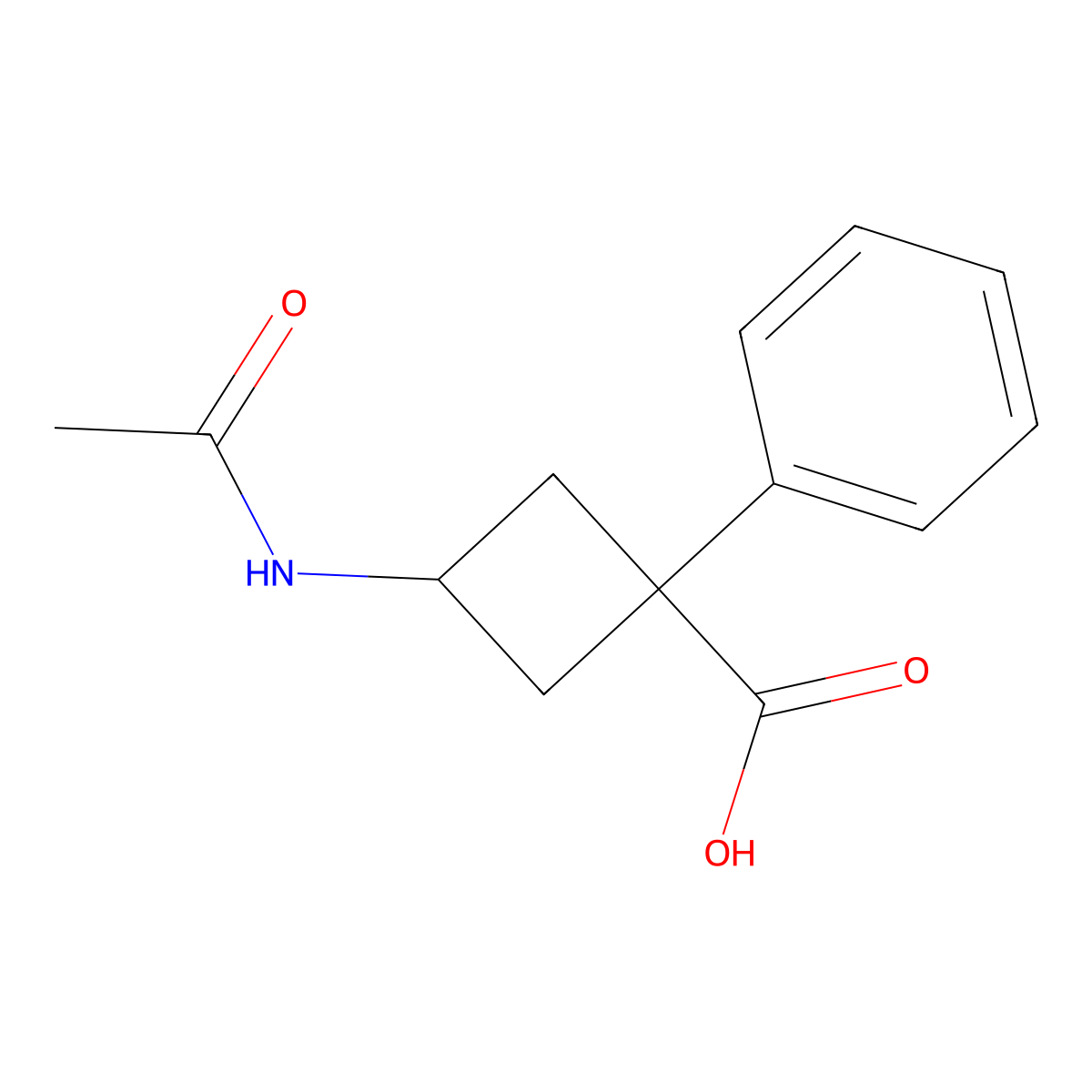3-Acetamido-1-phenylcyclobutane-1-carboxylic acid molecular structure, CAS 2680689-81-8