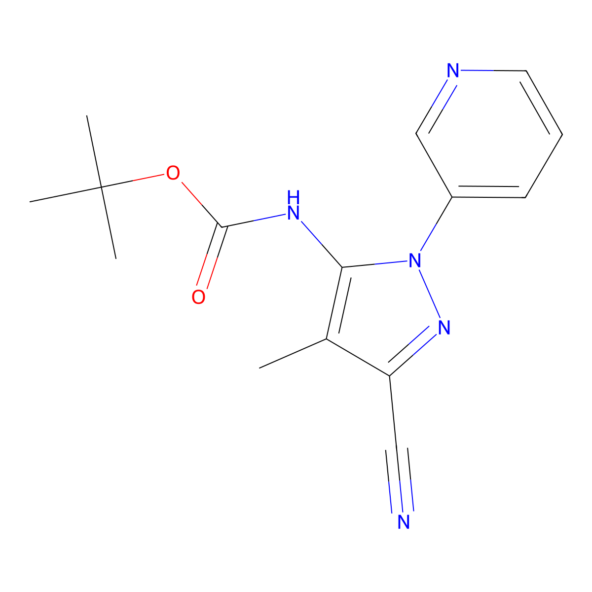 tert-butyl N-[3-cyano-4-methyl-1-(pyridin-3-yl)-1H-pyrazol-5-yl]carbamate molecular structure, CAS 2680689-88-5