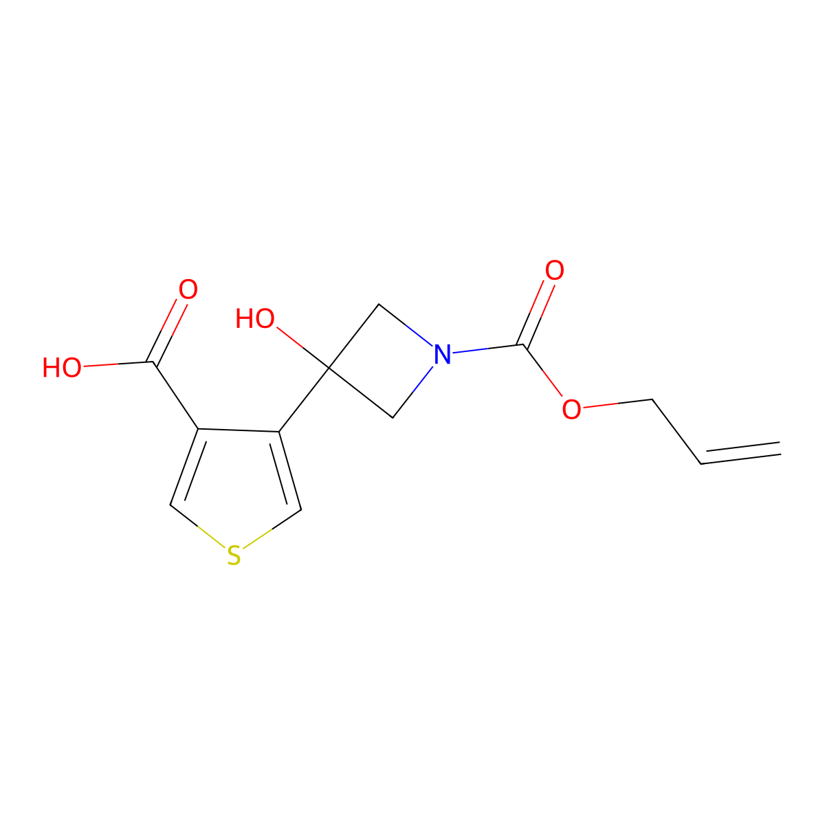 4-{3-Hydroxy-1-[(prop-2-en-1-yloxy)carbonyl]azetidin-3-yl}thiophene-3-carboxylic acid molecular structure, CAS 2680689-95-4