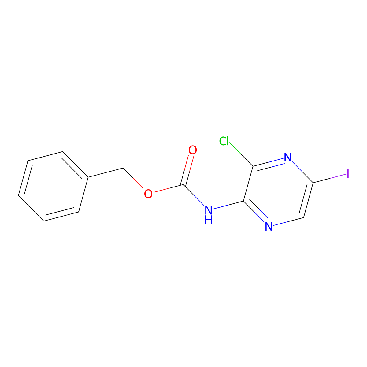 benzyl N-(3-chloro-5-iodopyrazin-2-yl)carbamate molecular structure, CAS 2680690-00-8