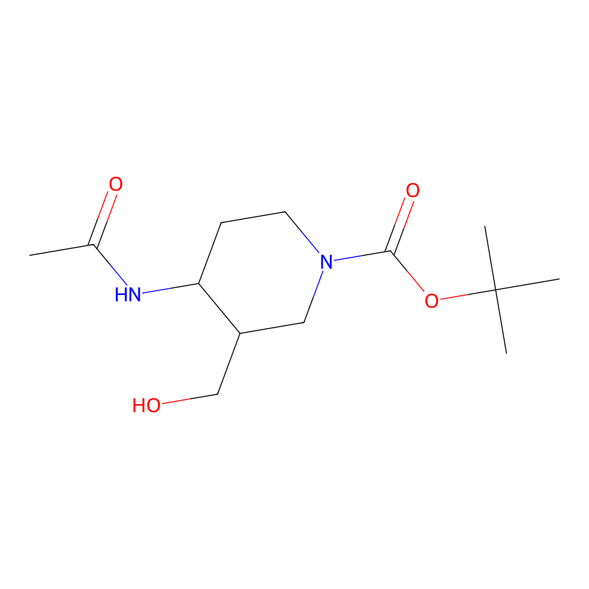Tert-butyl 4-acetamido-3-(hydroxymethyl)piperidine-1-carboxylate molecular structure, CAS 2680690-04-2