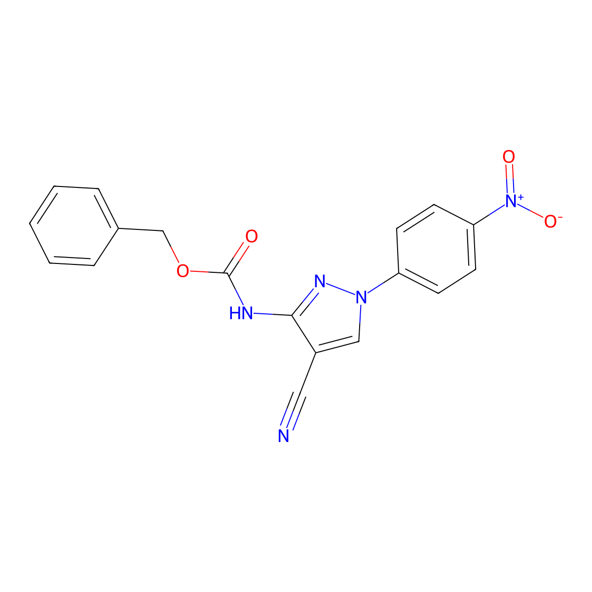 benzyl N-[4-cyano-1-(4-nitrophenyl)-1H-pyrazol-3-yl]carbamate molecular structure, CAS 2680690-08-6
