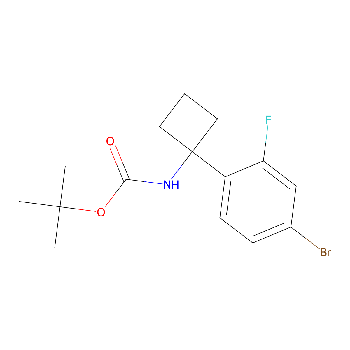 tert-butyl N-[1-(4-bromo-2-fluorophenyl)cyclobutyl]carbamate molecular structure, CAS 2680690-29-1