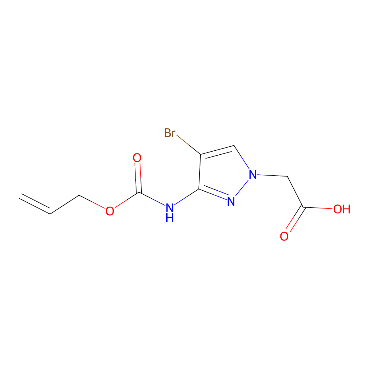 2-(4-bromo-3-{[(prop-2-en-1-yloxy)carbonyl]amino}-1H-pyrazol-1-yl)acetic acid molecular structure, CAS 2680691-16-9