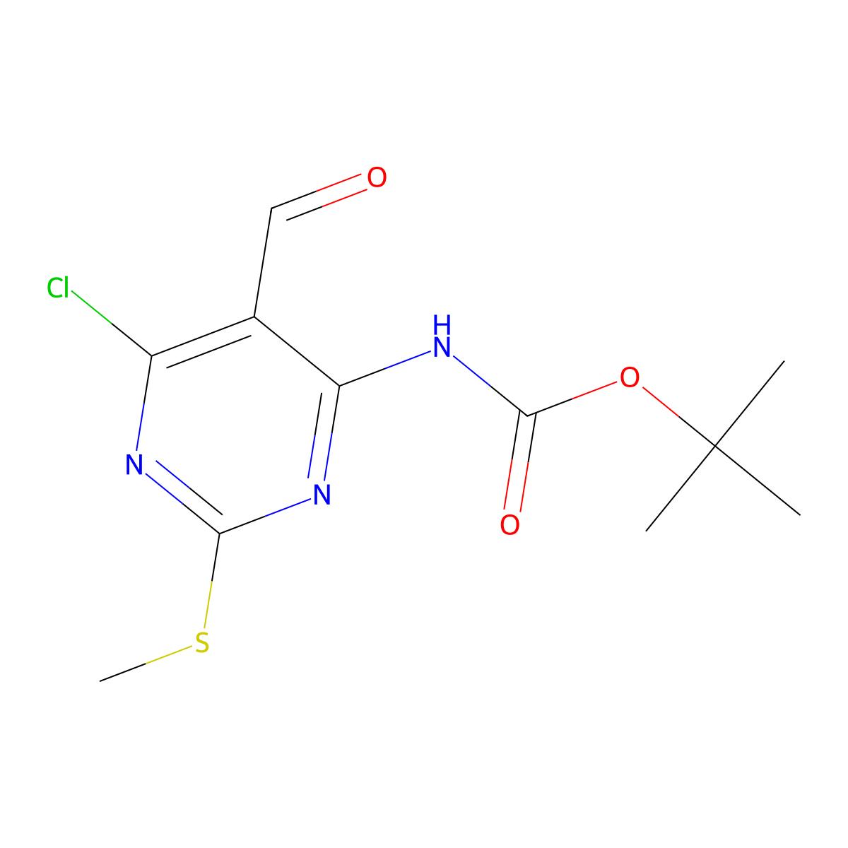 tert-butyl N-[6-chloro-5-formyl-2-(methylsulfanyl)pyrimidin-4-yl]carbamate molecular structure, CAS 2680691-26-1