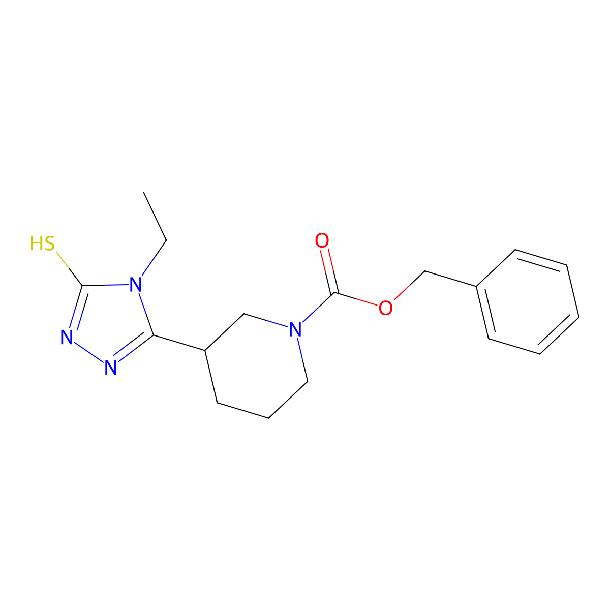 benzyl 3-(4-ethyl-5-sulfanyl-4H-1,2,4-triazol-3-yl)piperidine-1-carboxylate molecular structure, CAS 2680691-36-3