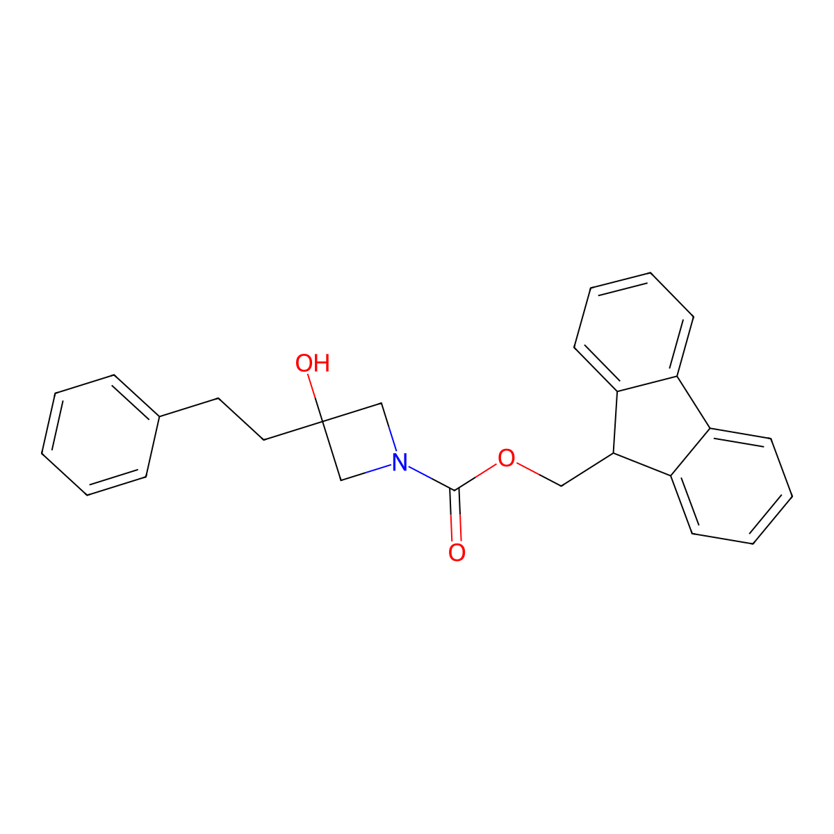 (9H-fluoren-9-yl)methyl 3-hydroxy-3-(2-phenylethyl)azetidine-1-carboxylate molecular structure, CAS 2680691-40-9