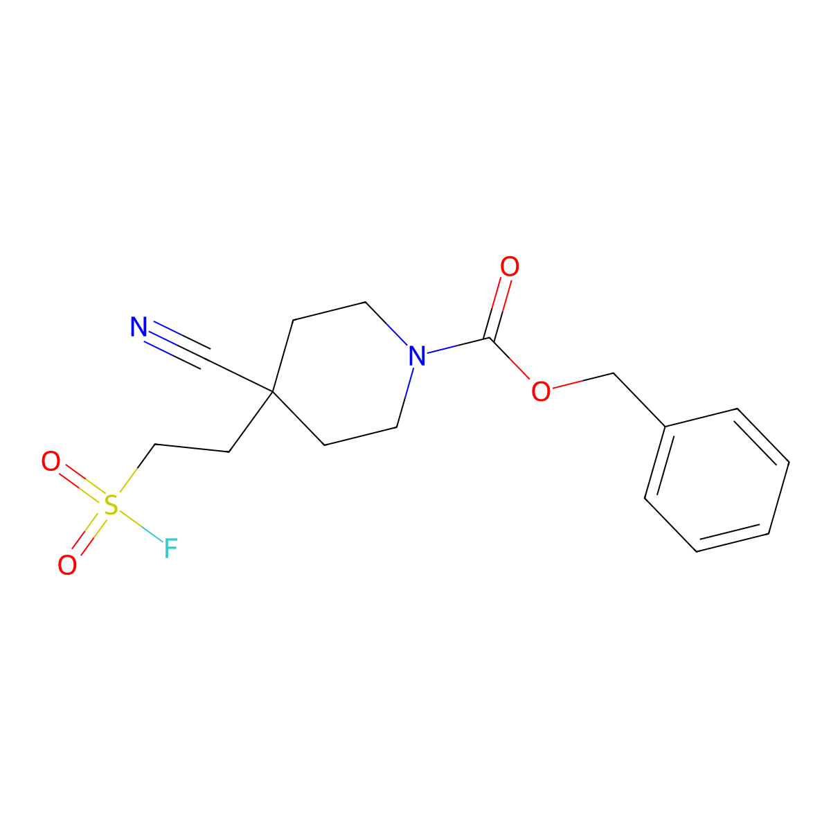 Benzyl 4-cyano-4-[2-(fluorosulfonyl)ethyl]piperidine-1-carboxylate molecular structure, CAS 2680691-55-6