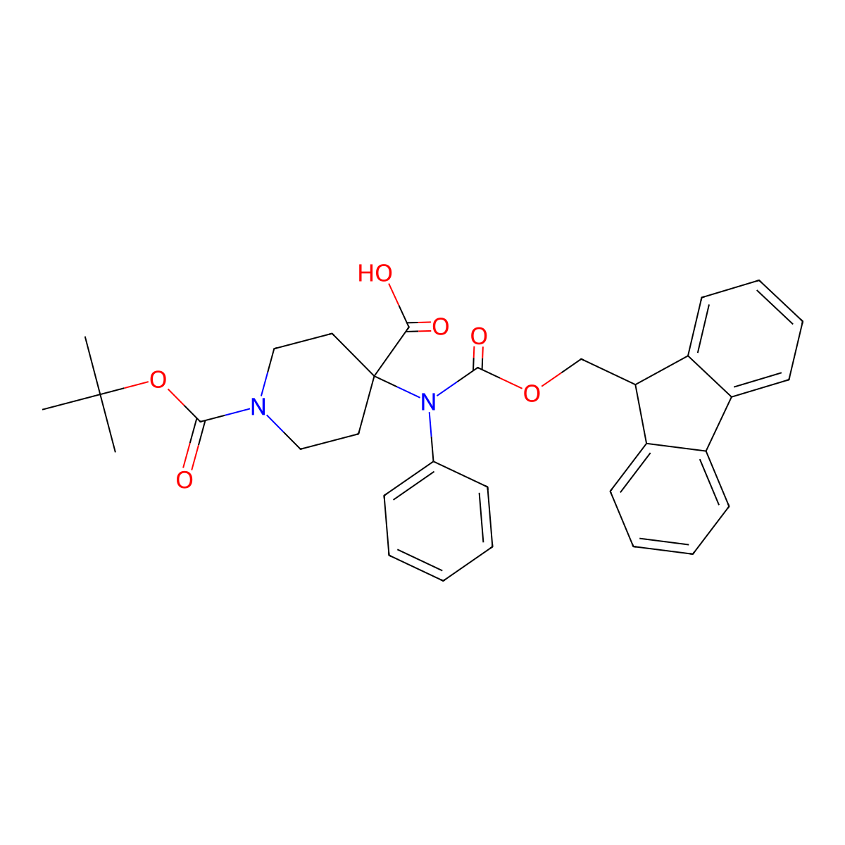 1-[(tert-butoxy)carbonyl]-4-({[(9H-fluoren-9-yl)methoxy]carbonyl}(phenyl)amino)piperidine-4-carboxylic acid molecular structure, CAS 2680691-71-6