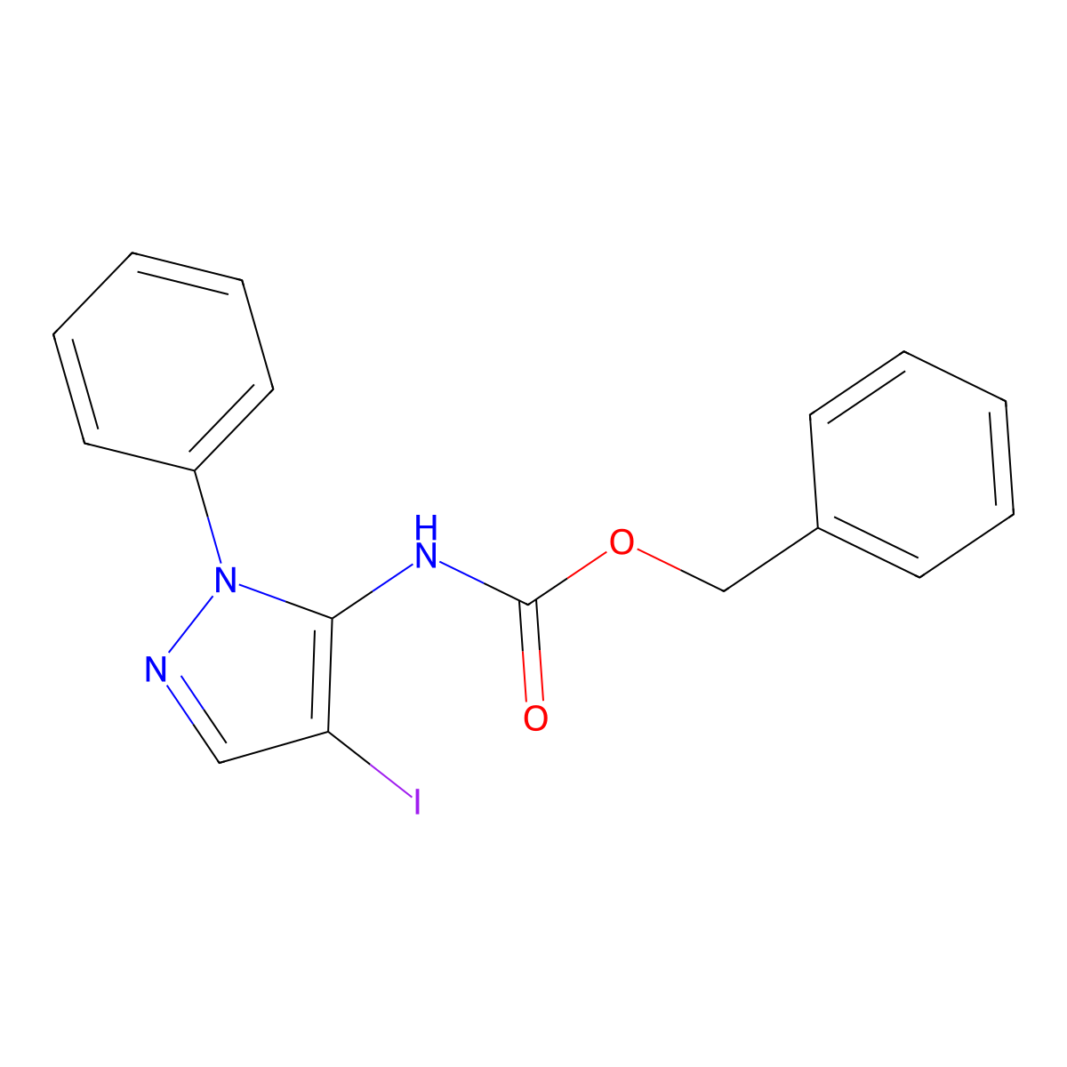 benzyl N-(4-iodo-1-phenyl-1H-pyrazol-5-yl)carbamate molecular structure, CAS 2680691-97-6