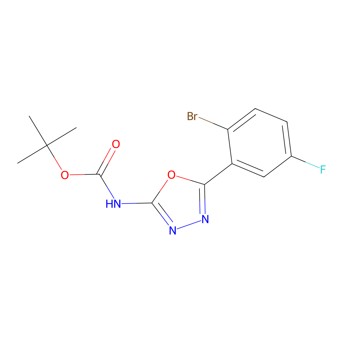 tert-butyl N-[5-(2-bromo-5-fluorophenyl)-1,3,4-oxadiazol-2-yl]carbamate molecular structure, CAS 2680692-12-8