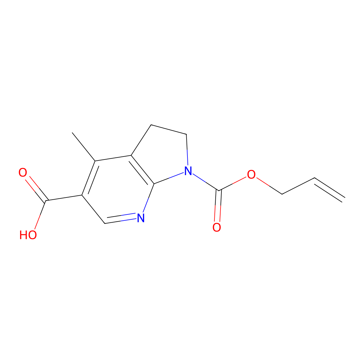 4-methyl-1-[(prop-2-en-1-yloxy)carbonyl]-1H,2H,3H-pyrrolo[2,3-b]pyridine-5-carboxylic acid molecular structure, CAS 2680692-13-9