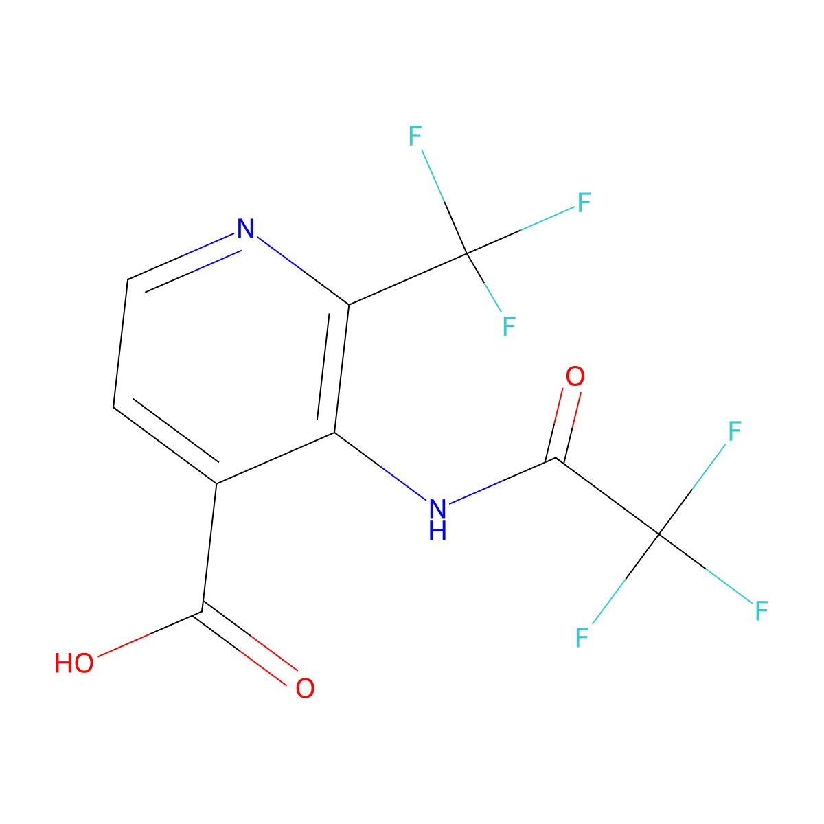 3-(2,2,2-Trifluoroacetamido)-2-(trifluoromethyl)pyridine-4-carboxylic acid molecular structure, CAS 2680692-18-4