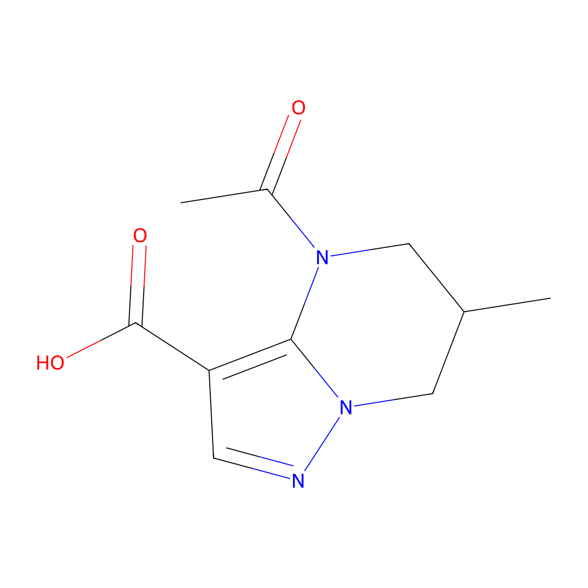 4-acetyl-6-methyl-4H,5H,6H,7H-pyrazolo[1,5-a]pyrimidine-3-carboxylic acid molecular structure, CAS 2680692-55-9