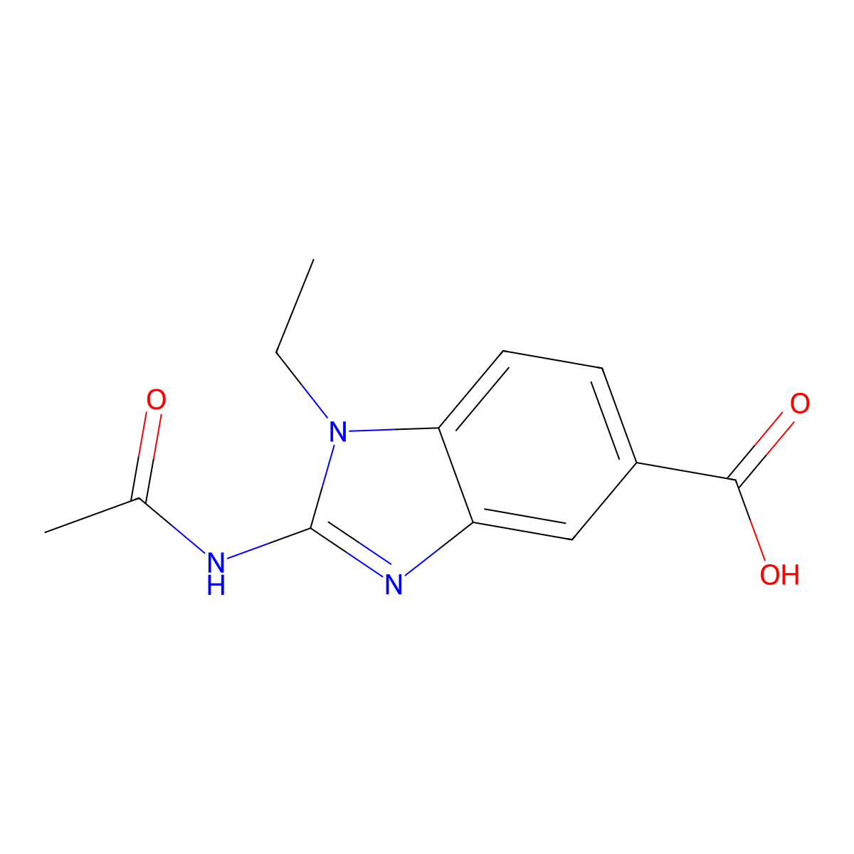 2-acetamido-1-ethyl-1H-1,3-benzodiazole-5-carboxylic acid molecular structure, CAS 2680692-85-5